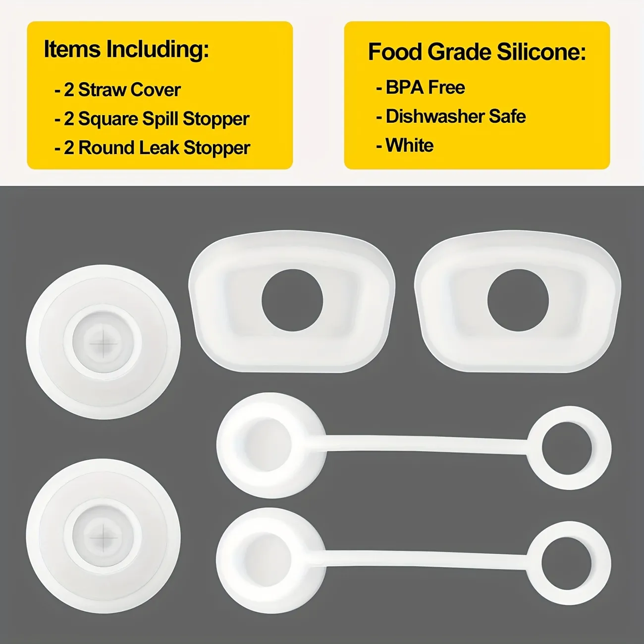 6pc Silicone Spill Proof Straw Stopper for Stanley H2.0 30oz/40oz, Accessories for Stanley Cup: with 2 Straw Cover Caps, 2 Square Spill Stoppers & 2