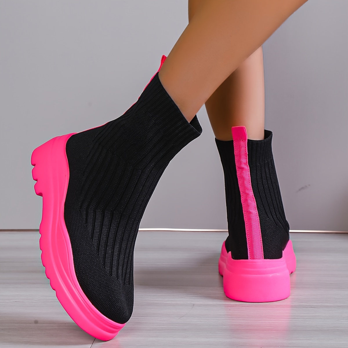 Women's Thick-soled Short Boots, Knitted Round Toe Socks Shoes - Temu