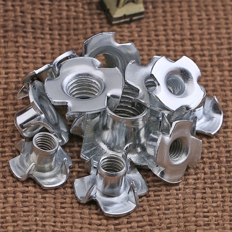 50pcs M4 T-nuts,zinc Plated Steel T Nuts Four Claw Nuts,threaded Insert,pronged  Tee Nut,four Claws Nut Assortment Kit
