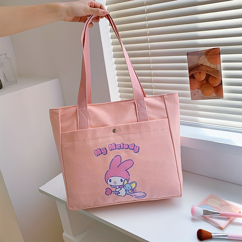 Miniso Sanrio Cute Hello Kitty Print Tote Bag, Large Capacity Canvas  Shoulder Bag, Perfect Underarm Bag For Daily Use