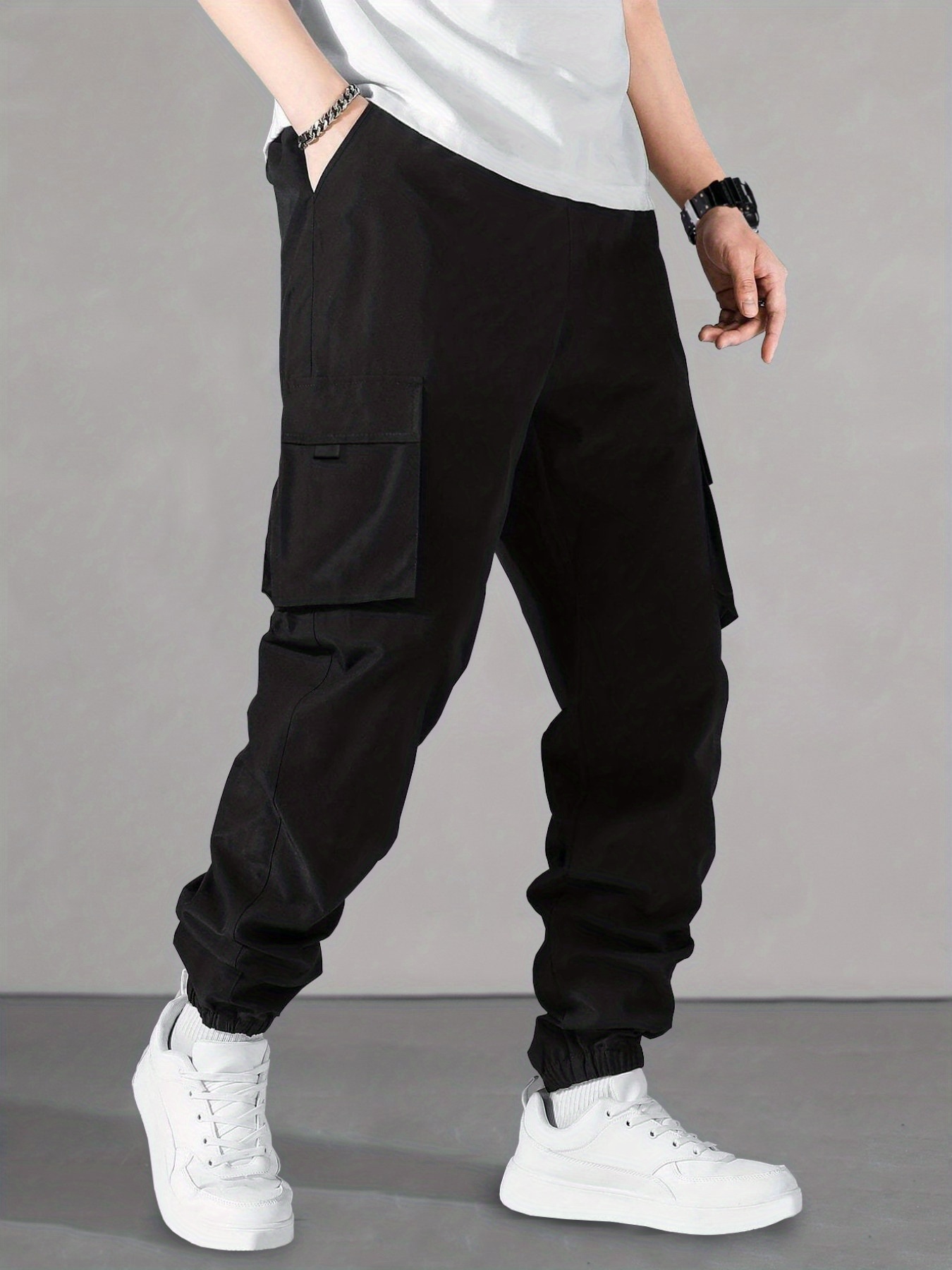 Multi pocket Men's Drawstring Cargo Pants Trendy Simple - Temu