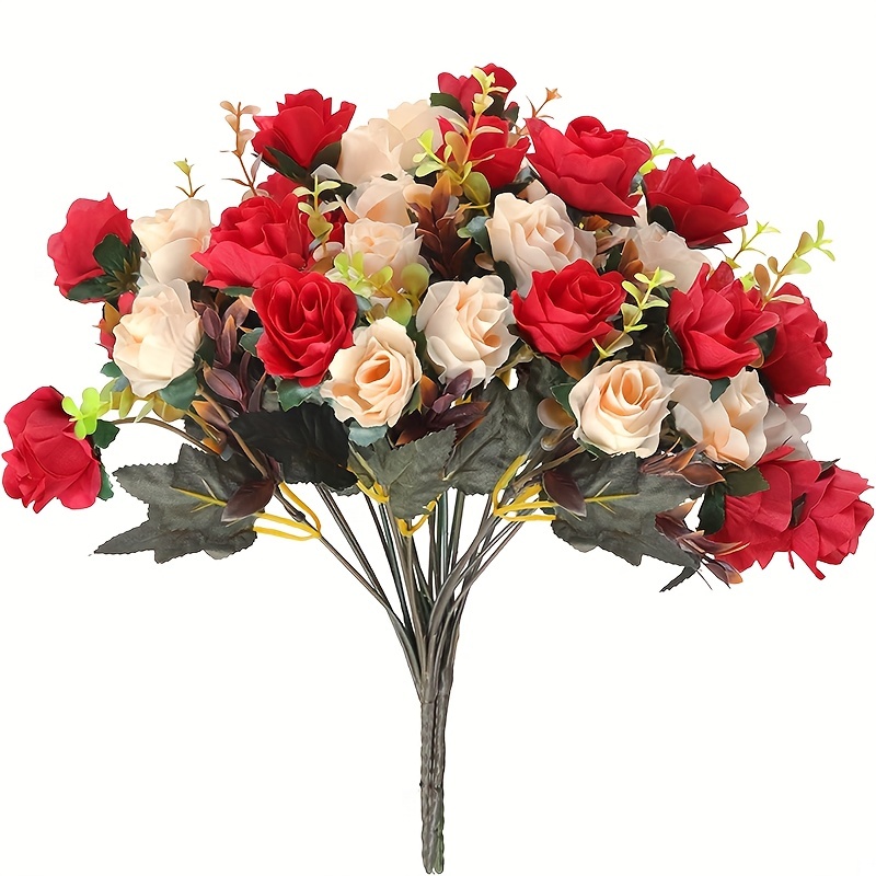 

1pc 12 Heads Rose Artificial Flowers, Fake 2 Color Flowers With Stems Faux Roses Flower Bouquets For Home Wedding Party Decoration, Farmhouse Decor, Aesthetic Room Decor, Home Decor