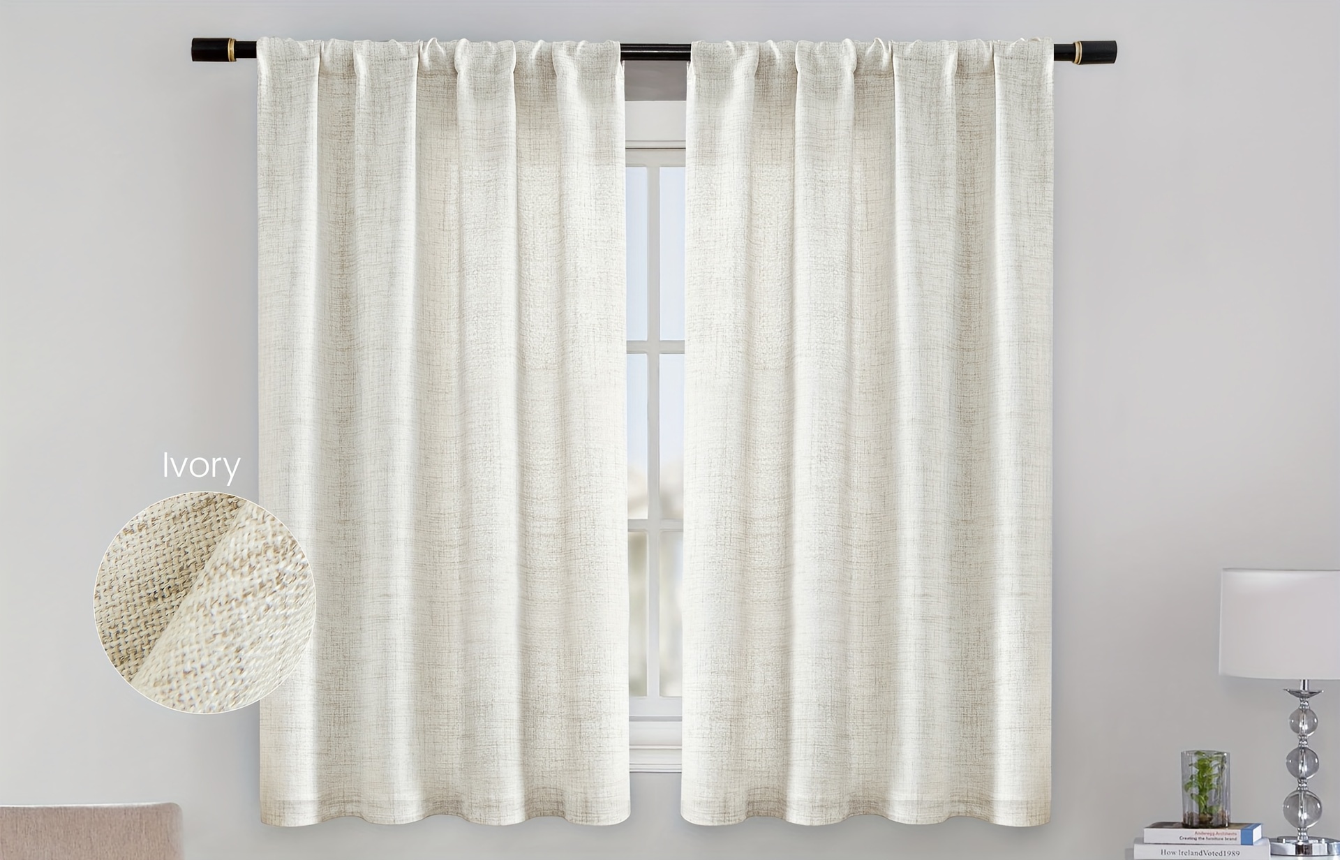 Faux Linen Textured Semi Sheer Curtain Rod Pocket Window - Temu