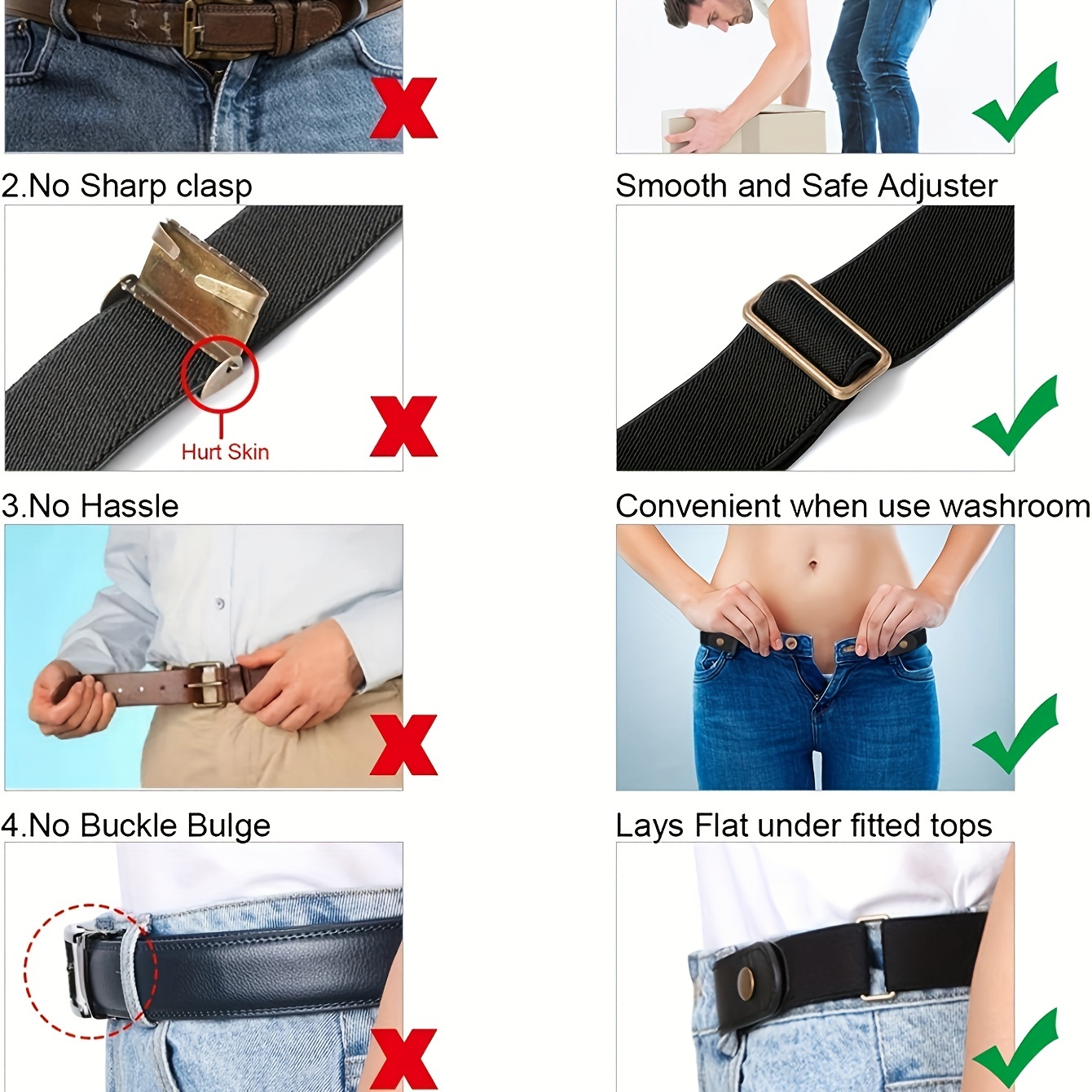 Invisible Elastic Belt Women's Strap Belt With Flat Buckle For Jeans Pants Dresses Waistband Black