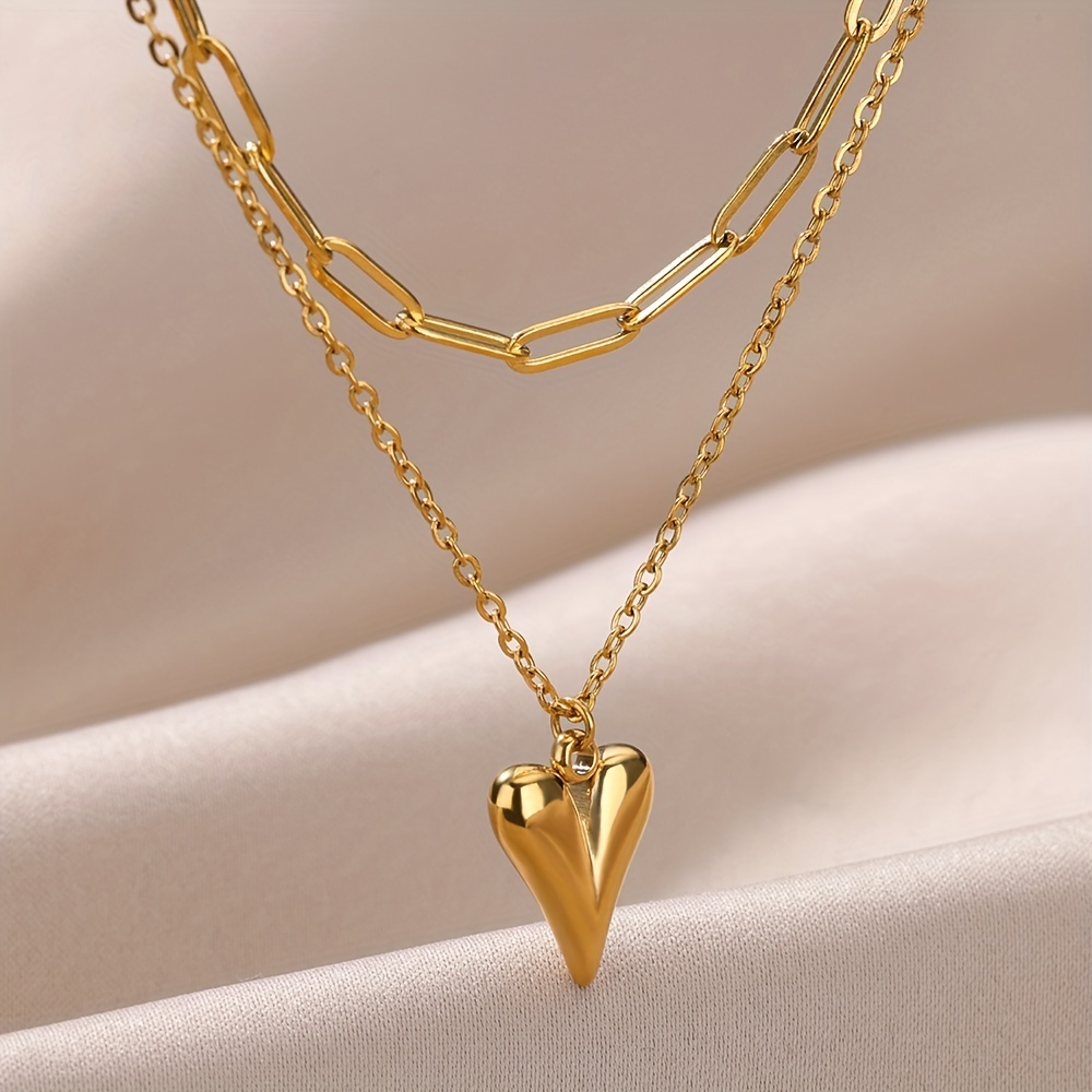 Love Stainless Steel Golden Double Layer Necklace For Couple