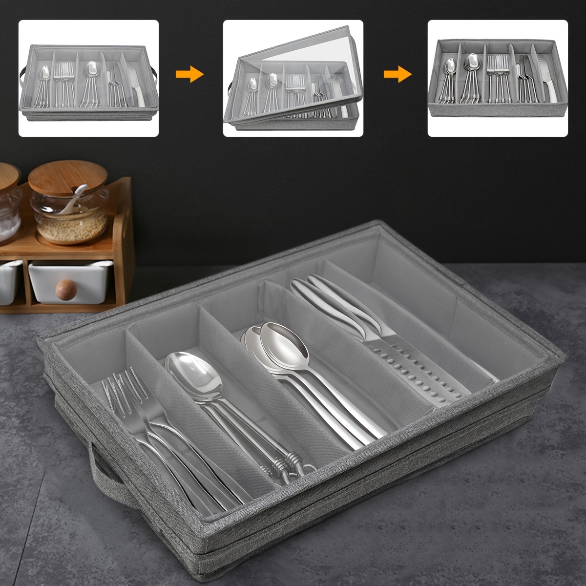 Flatware Storage Case Portable Cutlery Tray Holder With 4