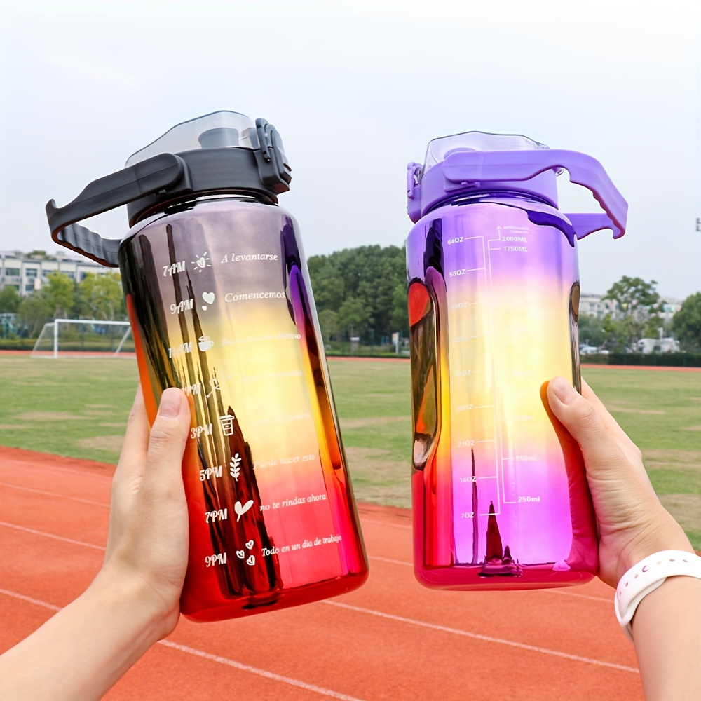 

3pcs Leakproof Sports Water Bottle With Straw And Time Marker For Outdoor Camping And Running