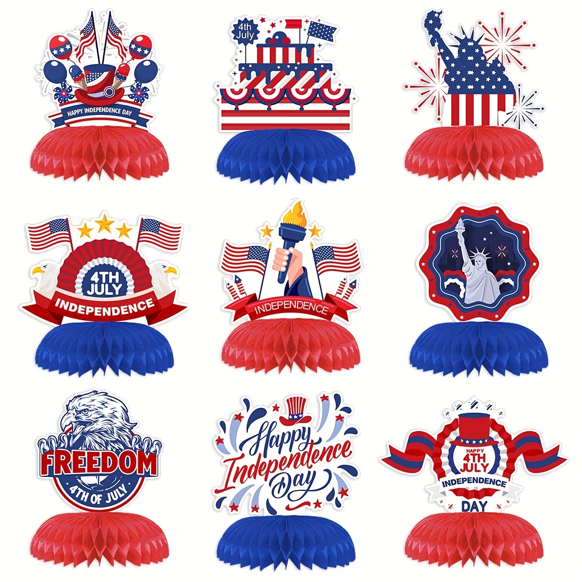 Patriotic 4th of July Party Hats - Mini Decorative Hats - 4 Count Red Blue