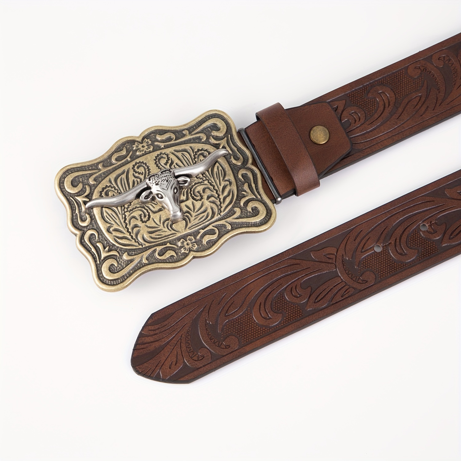 Cow Head Men's Retro Embossed Leather Belt
