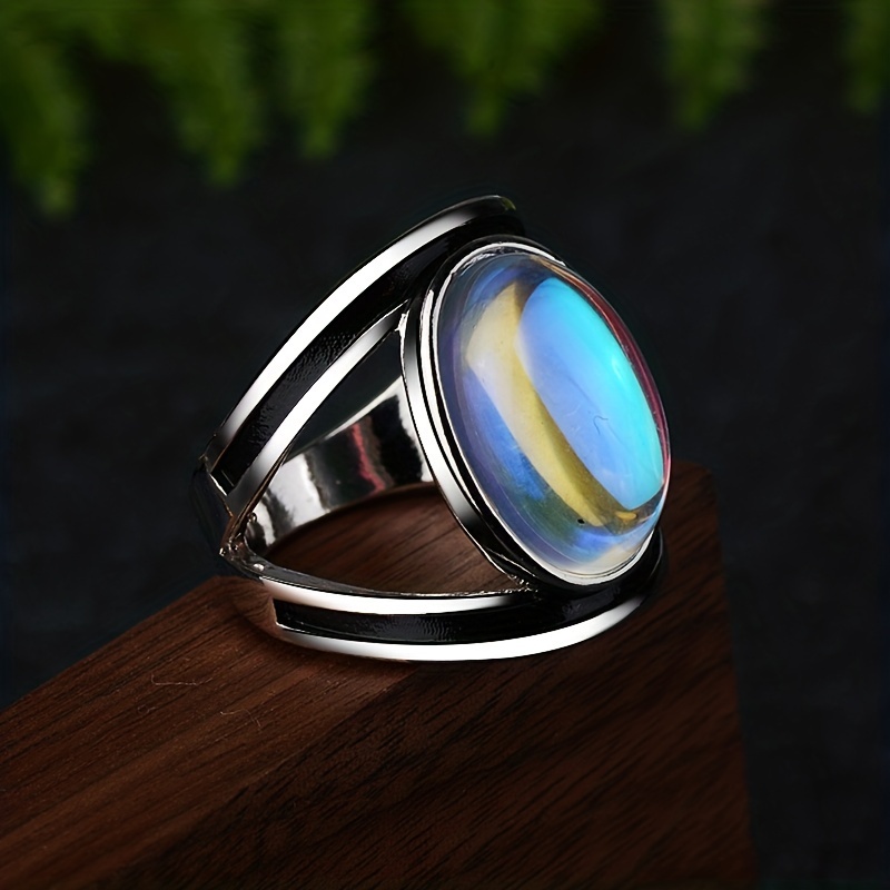 Chunky Silver Moonstone Ring, Unisex Design