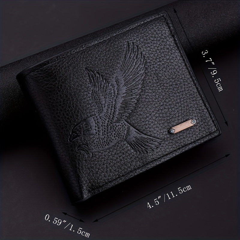 Leather coin-pocket wallet with all-over embossed eagle