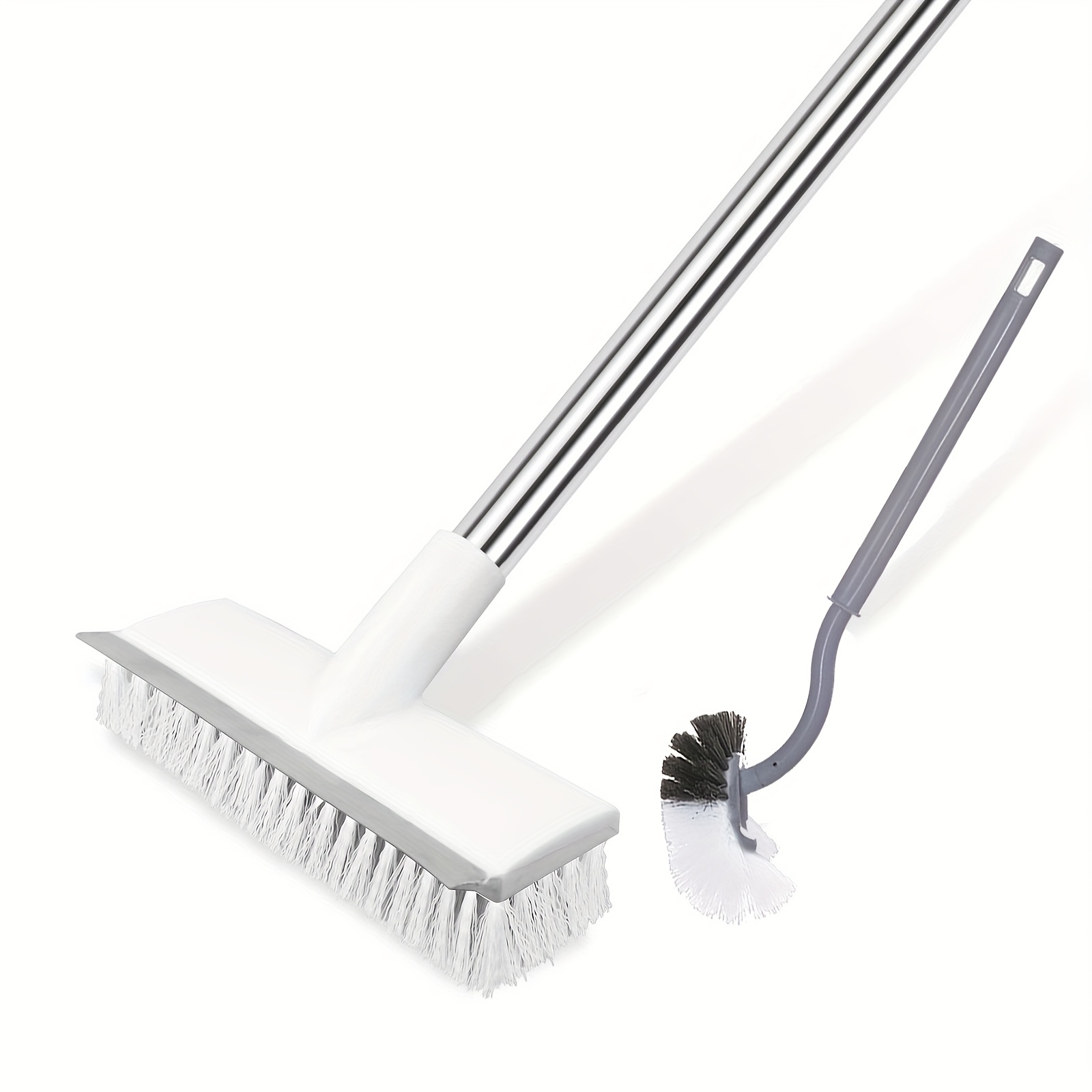 BOOMJOY Floor Scrub Brush with Long Handle, 2 in 1 Scrape and Brush, Stiff  Bristles Floor Scrubber, Deck Brush for Cleaning Bathroom, Patio, Garage