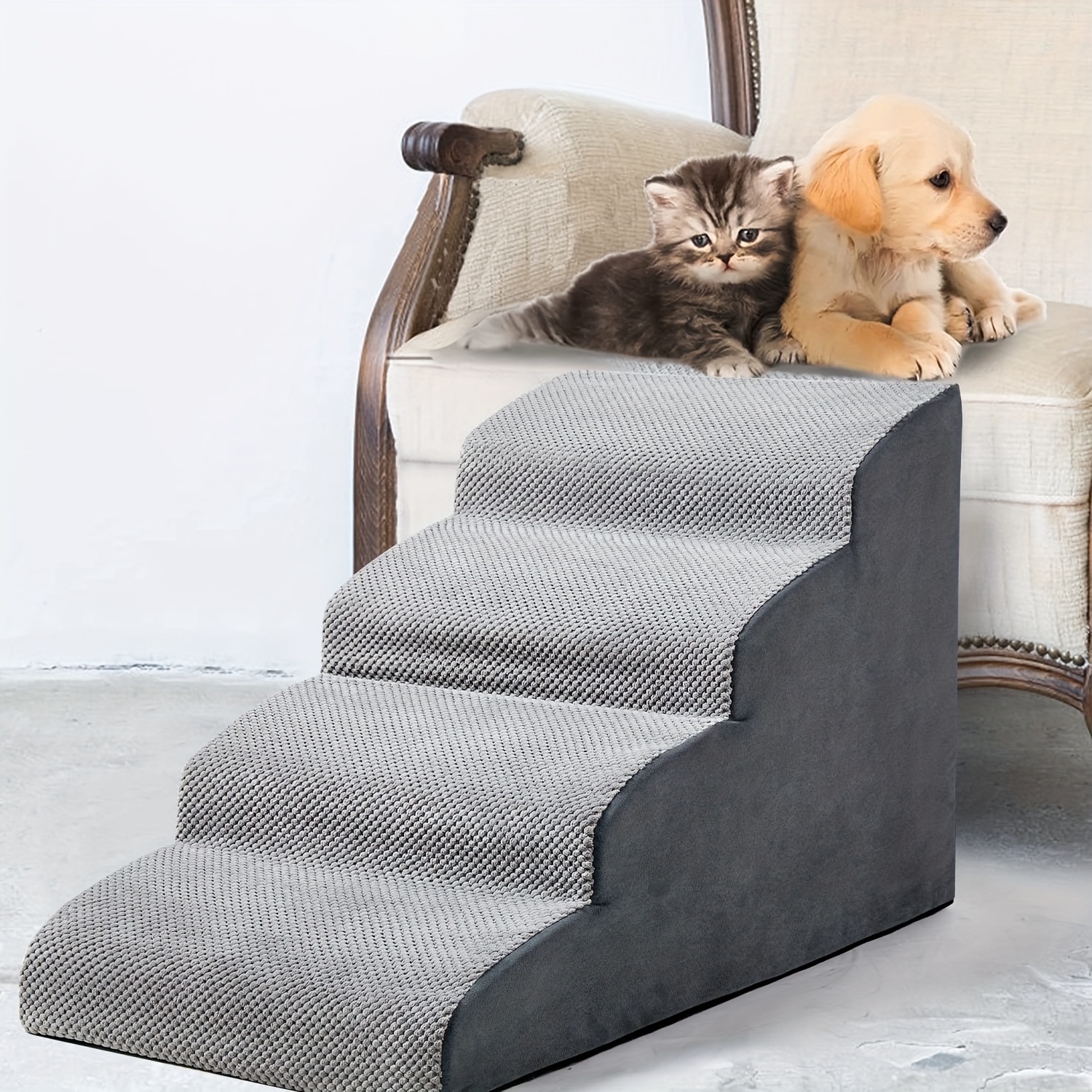 pet stairs 3 4 5 steps dog stairs ramps for bed non slip pet steps removable and washable sofa bed ladder for cats details 2