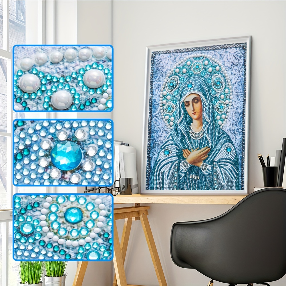 Diamond Painting DIY 5D Special Shape Rhinestones, ABEUTY Religion  Christian Virgin Mary & Son of Jesus, Partial Drill Crystal Diamond Art Kits