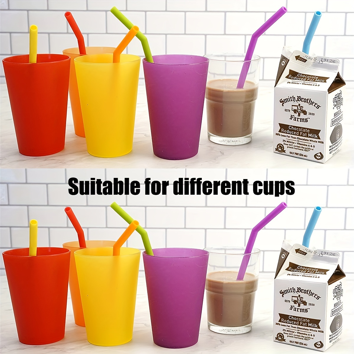 6pcs Rainbow Silicone Straws Large Straight Fine Reusable Straws