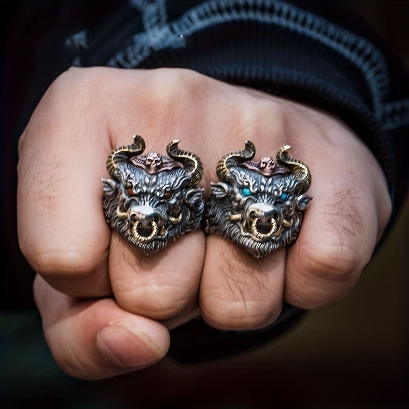 Men's Vintage Devil Bull Head Ring Adjustable Opening Ring Gift