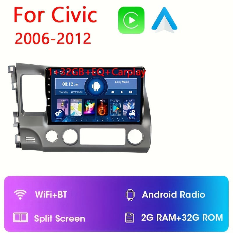 For Honda Old Civic 2006-2012 Autoradio Android 12 10.1-inch Touchscreen  Car Radio Built-in Wireless Carplay Android Auto BT GPS WiFi 2+32GB