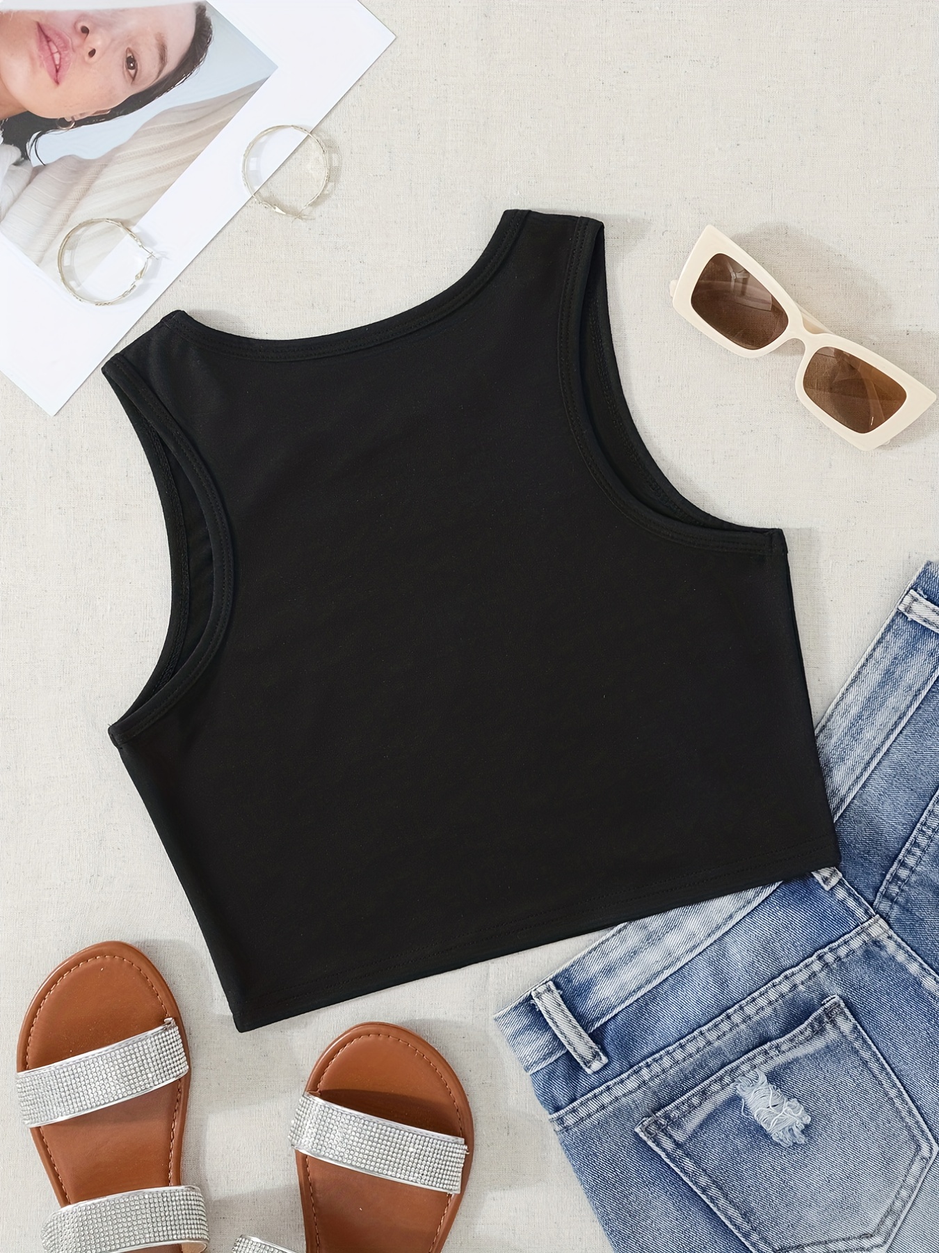 Solid Crew Neck Tank Top Sexy Sleeveless Tank Top Summer - Temu