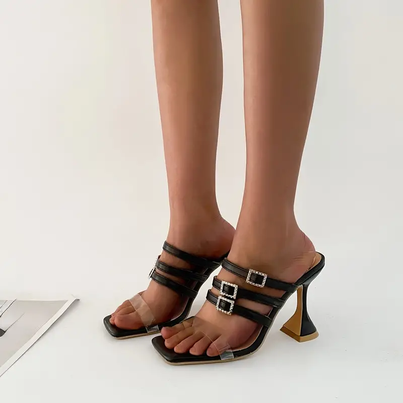 Women's Solid Color Sandals Slip Square Toe Transparent - Temu