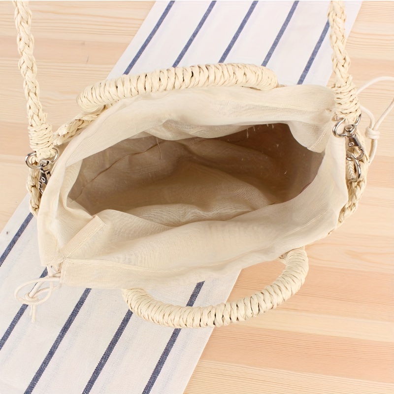 Summer Straw Beach Bag, Half-round Rattan Woven Handbag, Women's ...