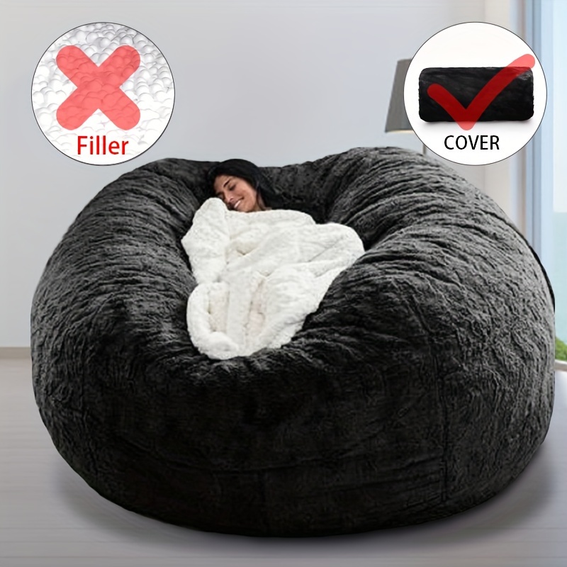 1pc Bean Bag Chair Cover, Large Circular Soft Fluffy Cover, For Living Room  Bedroom Office Home Decor, Without Filling