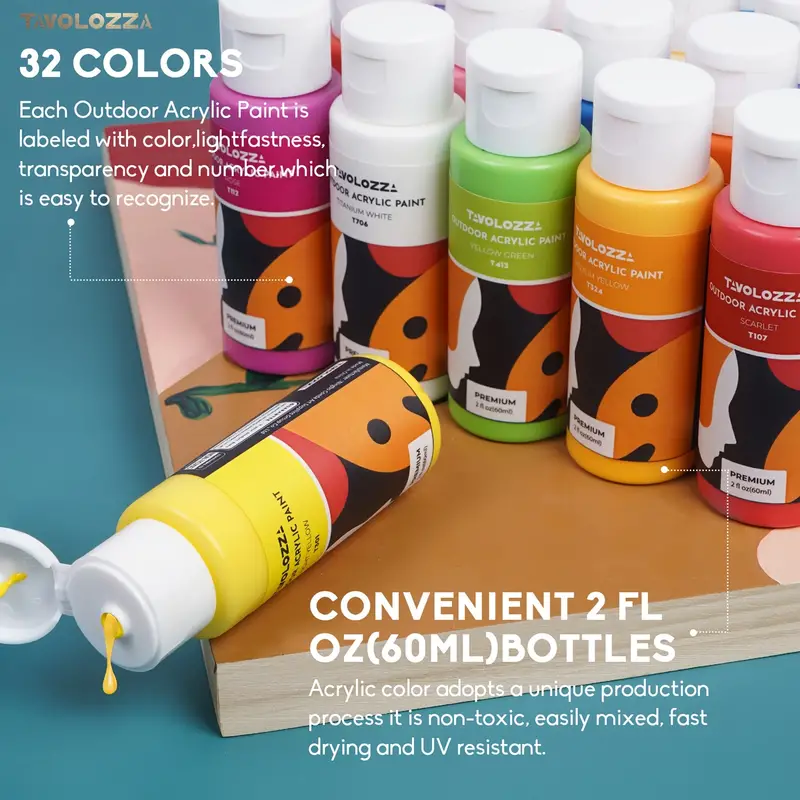 Outdoor Acrylic Paint Set 32 Assorted Colors Non toxic - Temu