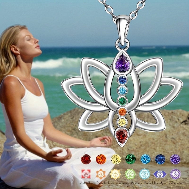 7 Chakra Lotus Flower Necklace 925 Sterling Silver Yoga Pendant Healing  Stone Crystals Bar Spiritual Chakra Necklaces for Women