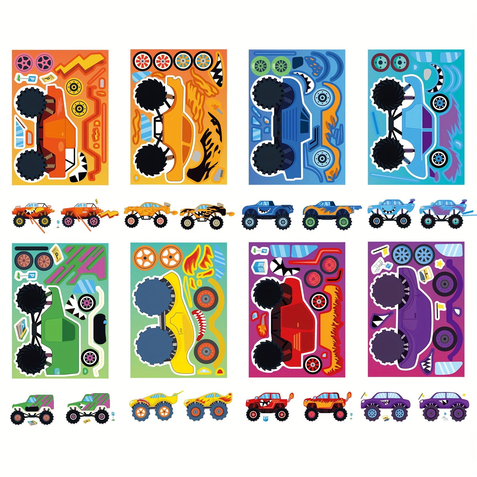 Shop CREATCABIN 48 Sheets 8 Styles Monster Truck Make Your Own Stickers  Cartoon Make A Face Car Sticker Self Adhesive Decals for Monster  Truck-Themed Birthday Party Decorations Favors Supplies for Jewelry Making 