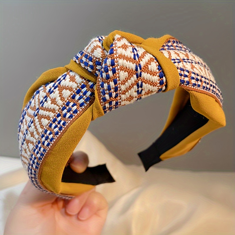 (e) 1pc Autumn And Winter Retro Small Fragrance Woven Cross Headband Women's Middle Knot Wide-brimmed Elegant Versatile Hair Additions Hair Clip Headband Hair Additions Headdress Women