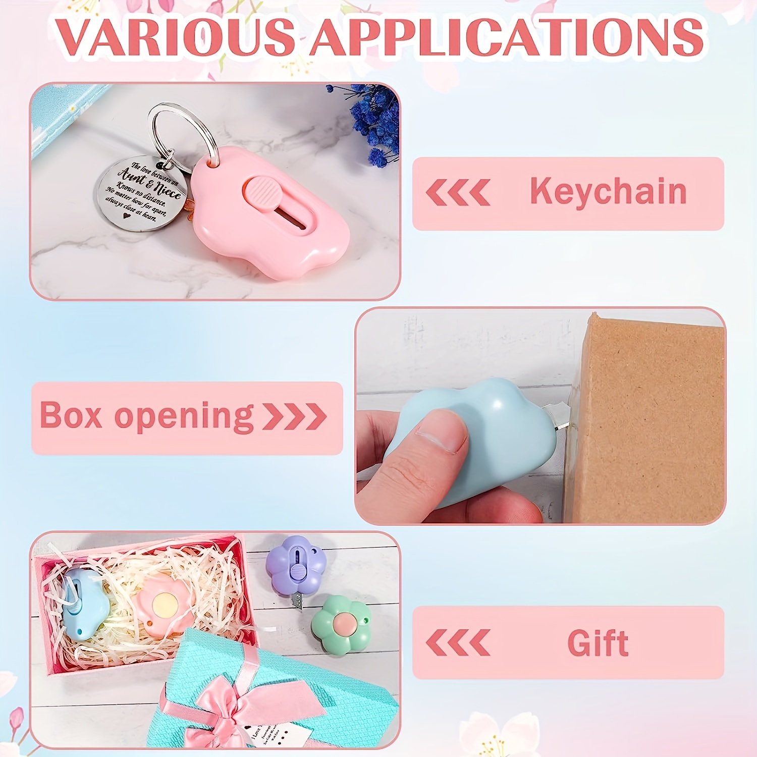 Cute Box Cutter Mini Utility Knife Kawaii Cloud And Flower Shaped Box  Cutter Retractable Letter Opener Portable Box Package Opener Tool Cutter  With Keychain Hole For Cutting Envelopes - Temu
