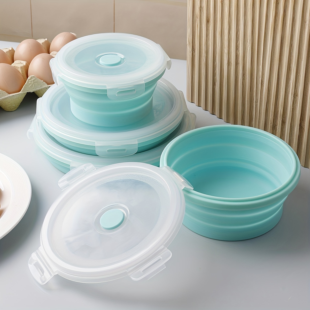 Silicone Collapsible Food Storage Container With Lid - Temu
