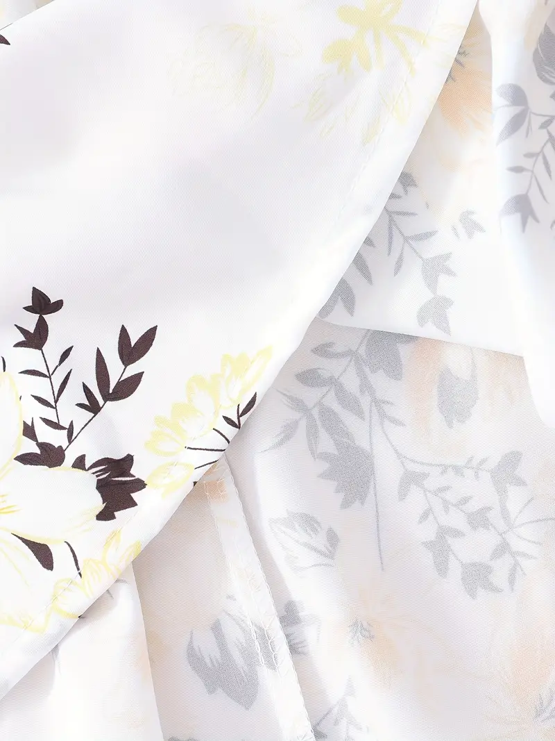 girls floral print shirred short sleeve casual dress belt for summer details 17