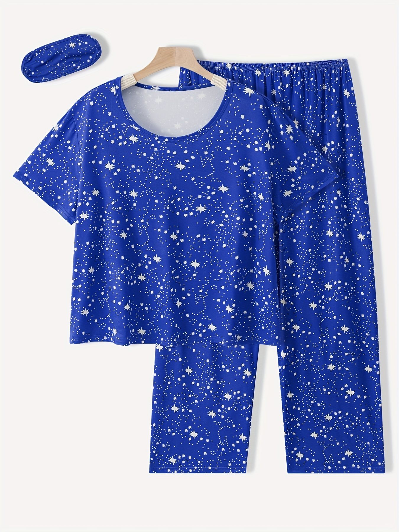 Women's Plus Size Pajama Sets Soft Short Sleeve Loungewear Sleepwear Top  With Eyemask for Ladies 5XL