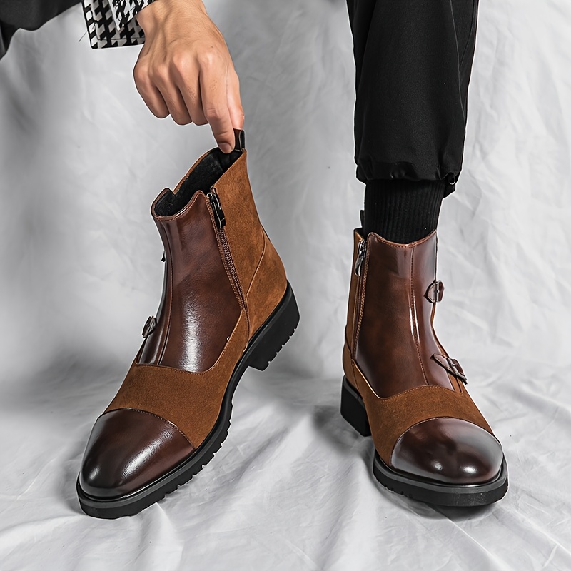 Surichinmoi klimaks Grader celsius Mens Fashion Colorblock Zipper Boots Chelsea Boots Casual Pointed Toe Shoes  - Men's Shoes - Temu