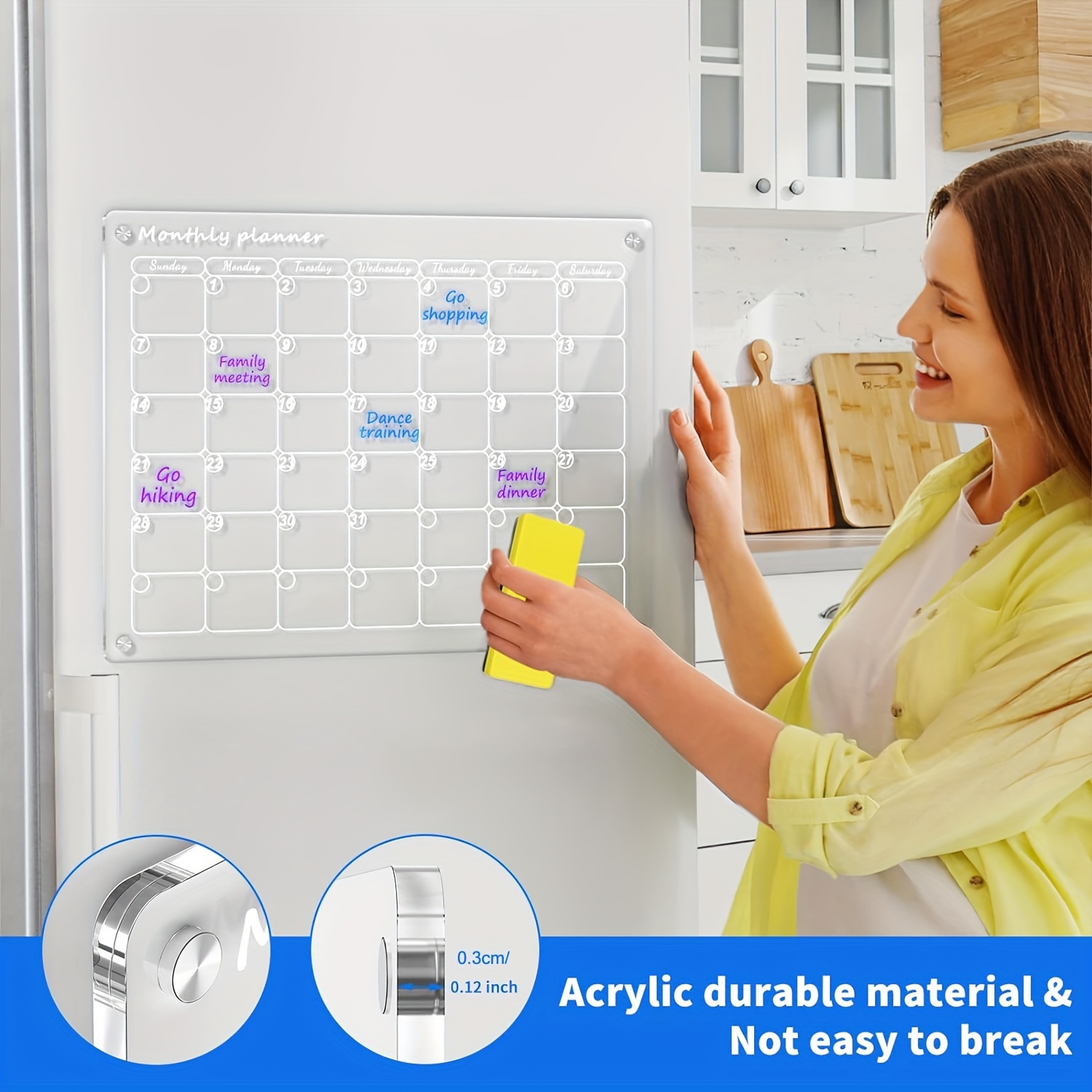 Acrylic Magnetic Monthly And Weekly Calendar For Fridge - Temu