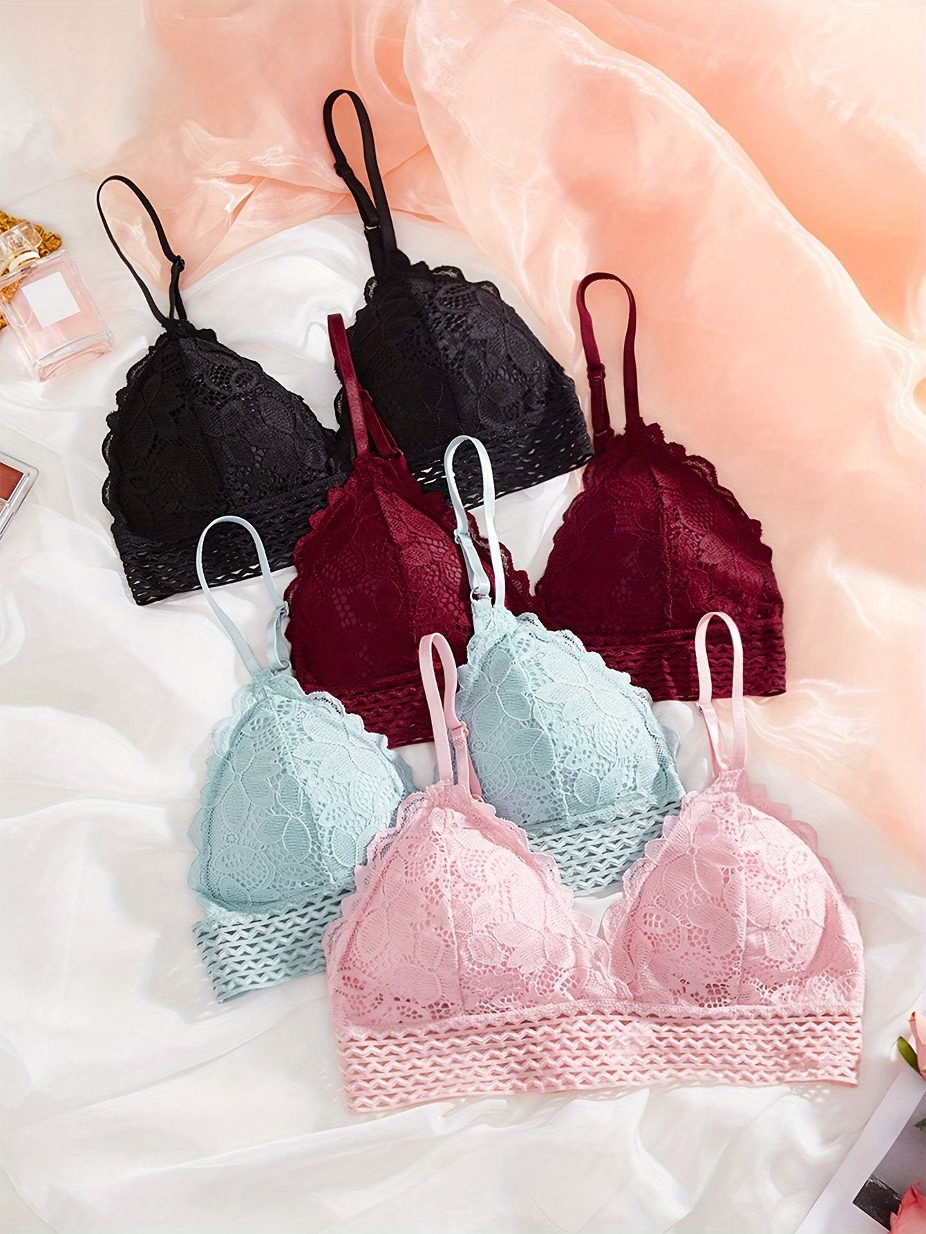 Hallow Lace Stitching Bras Comfy Breathable Intimates Bra - Temu