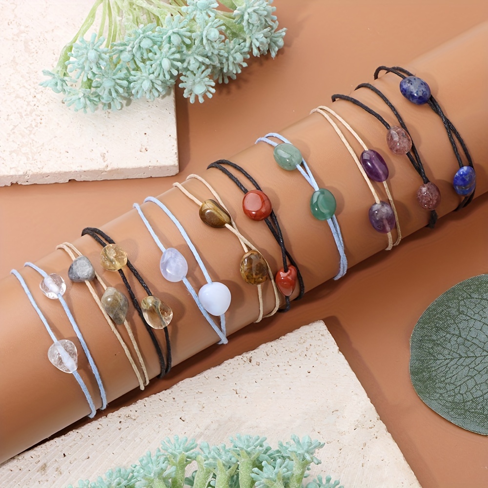 Double Layers Rope Anklet with Healing Crystal Beads