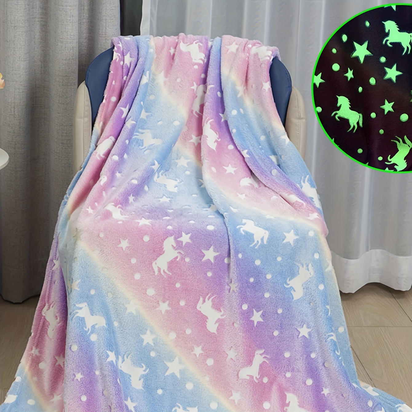 1pc unicorn blanket for girls glow in the dark blanket blanket for girls boys unicorns gifts for girls age 3 12 blanket 0