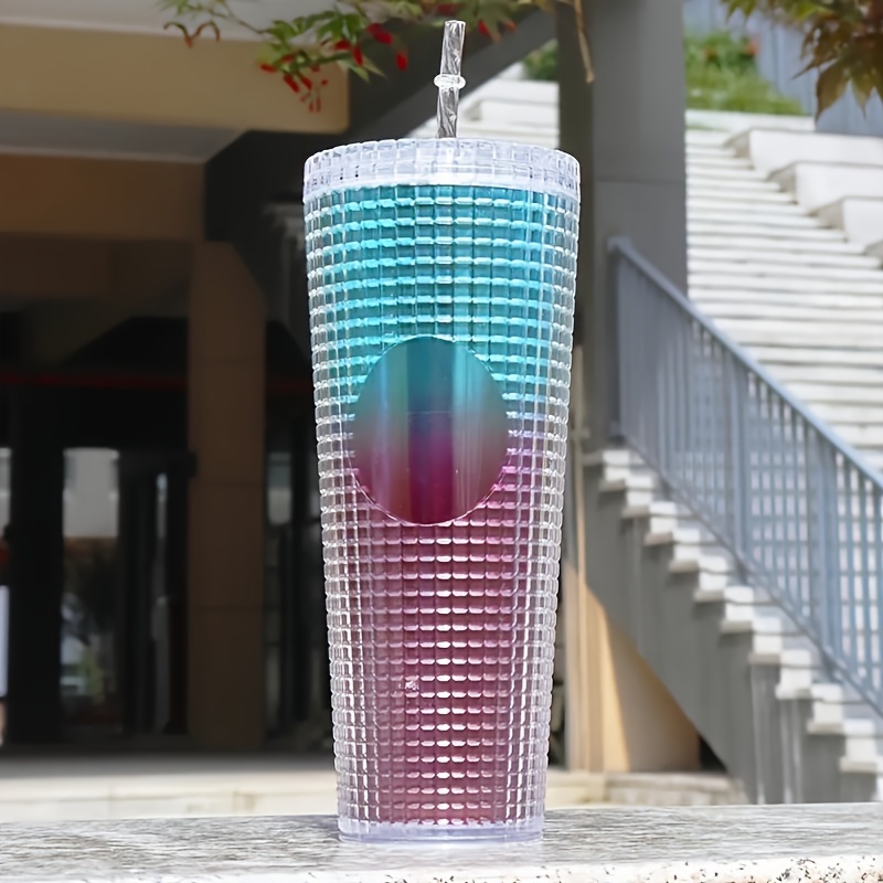 Studded Matte Cup Tumbler, With Lid And Straw, Bling Plastic Cup