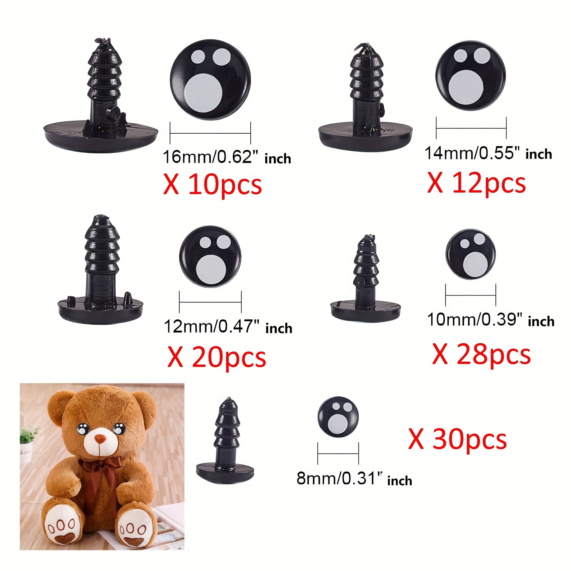 100pcs 10/12mm Color Plastic Crafts Safety Eyes Nose for Bear Soft
