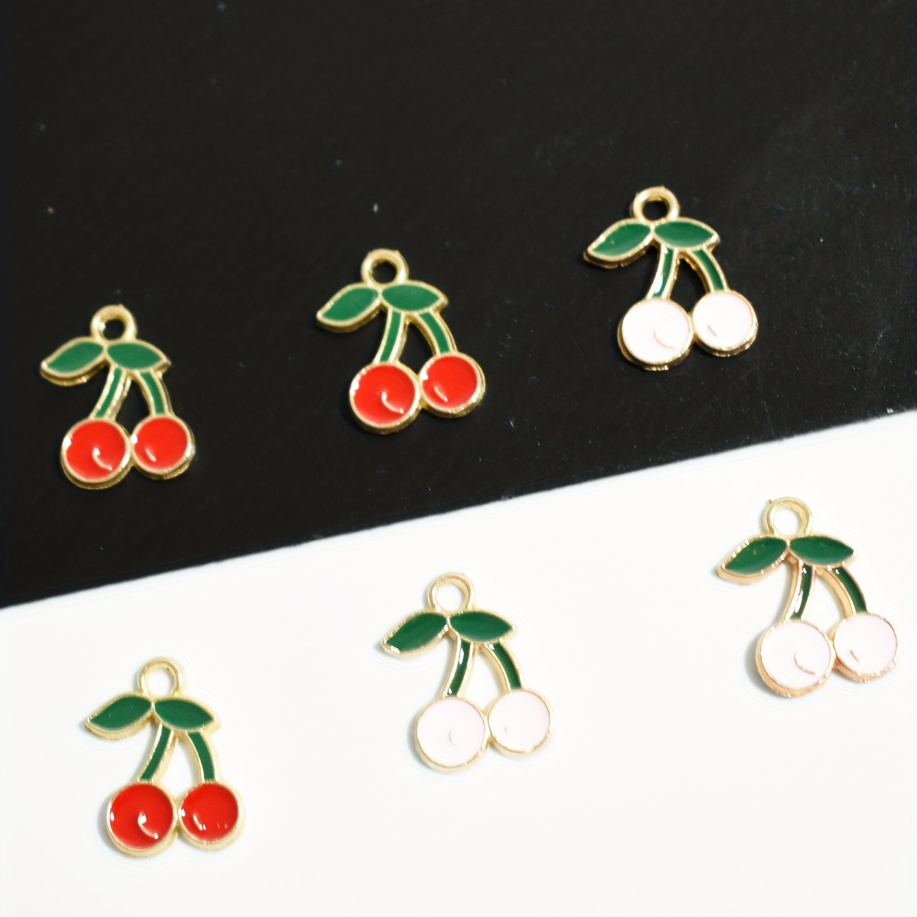10pcs Pink Cherry Pendants for DIY Jewelry Making