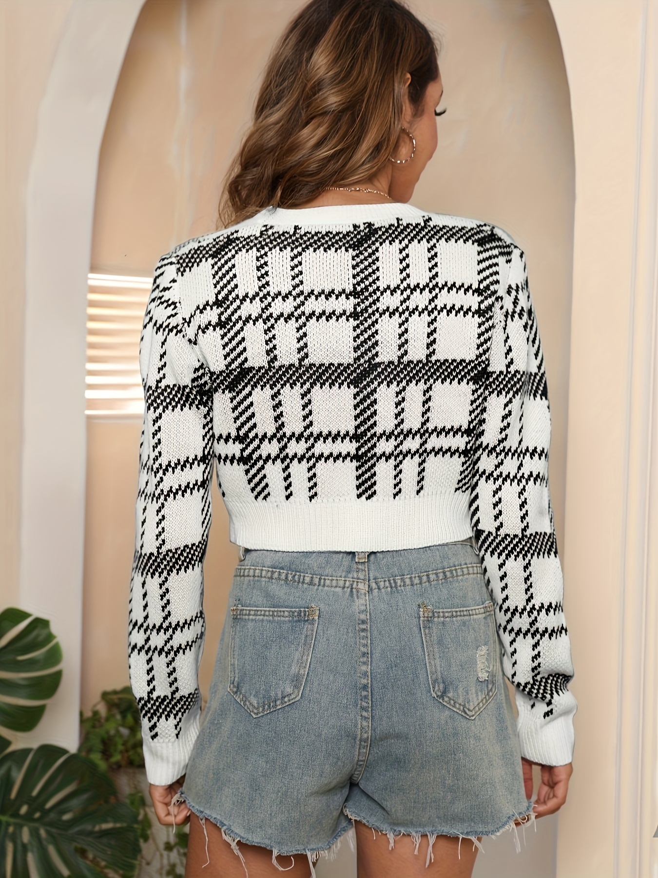 Plaid cropped sweater best sale