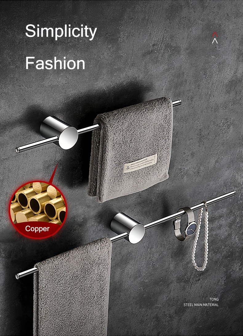 1pc chrome all copper creative towel rack bathroom storage towel rack gun gray bathroom round slipper rack black simple single rod towel bar bathroom organizer bathroom accessories Product details 1