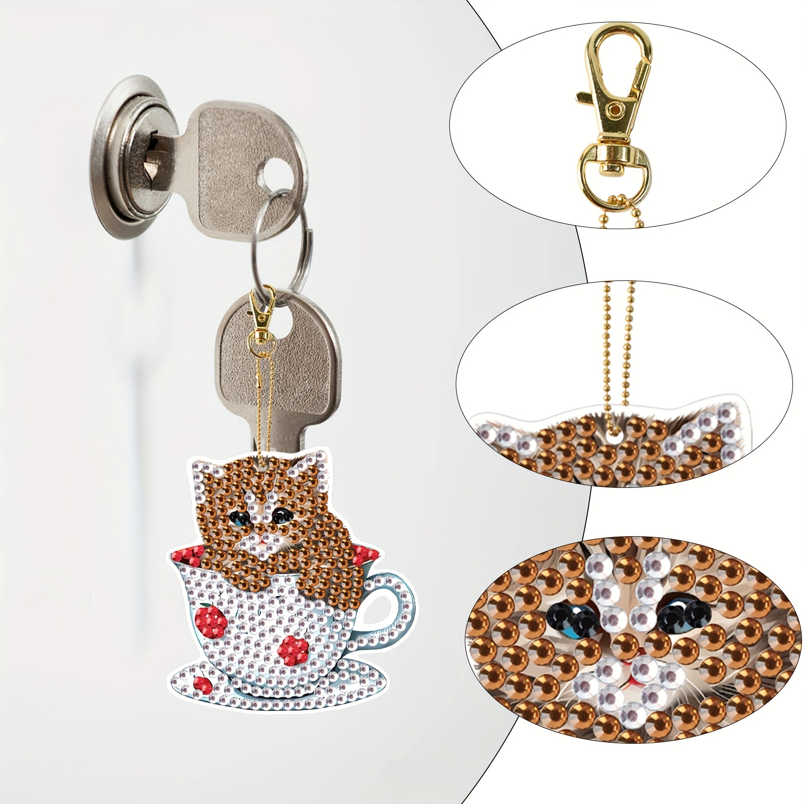 Diy Double Side Cat Diamond Painting Keychain Diamond Art - Temu