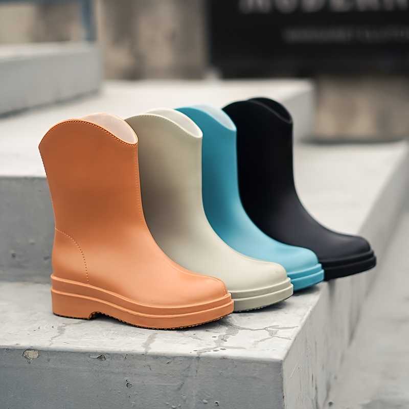 Botas de lluvia de tobillo con plataforma para mujer, zapatos impermeables  de color sólido sin cordones, zapatos antideslizantes para exteriores - Temu