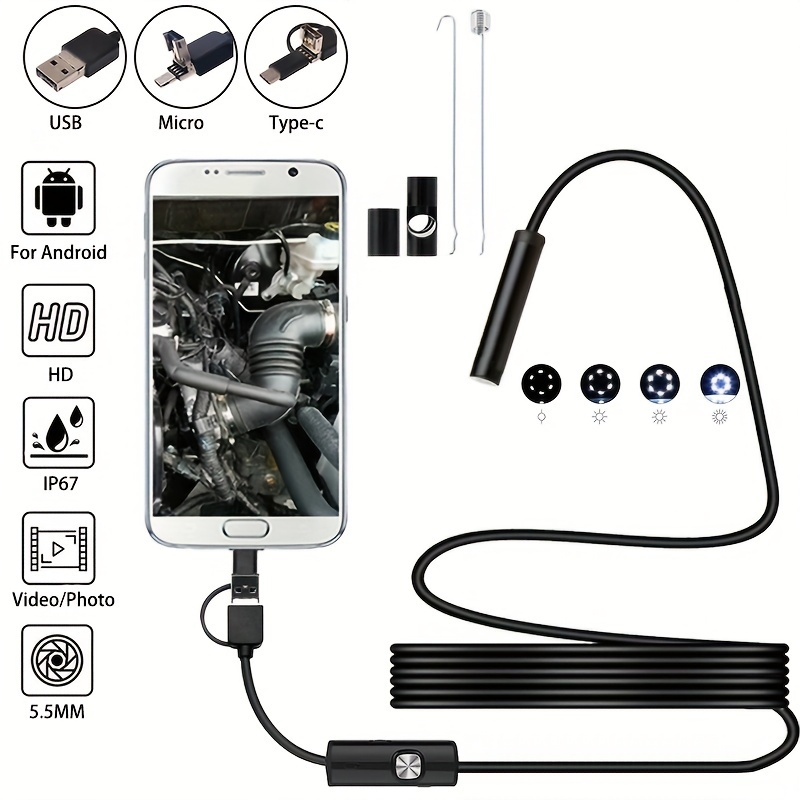  Inspection Camera 20-Meter 5.5mm 3 in 1 USB/Micro USB/Type-C  Endoscope with 720P Waterproof Camera for Pipe Car Inspection : Industrial  & Scientific