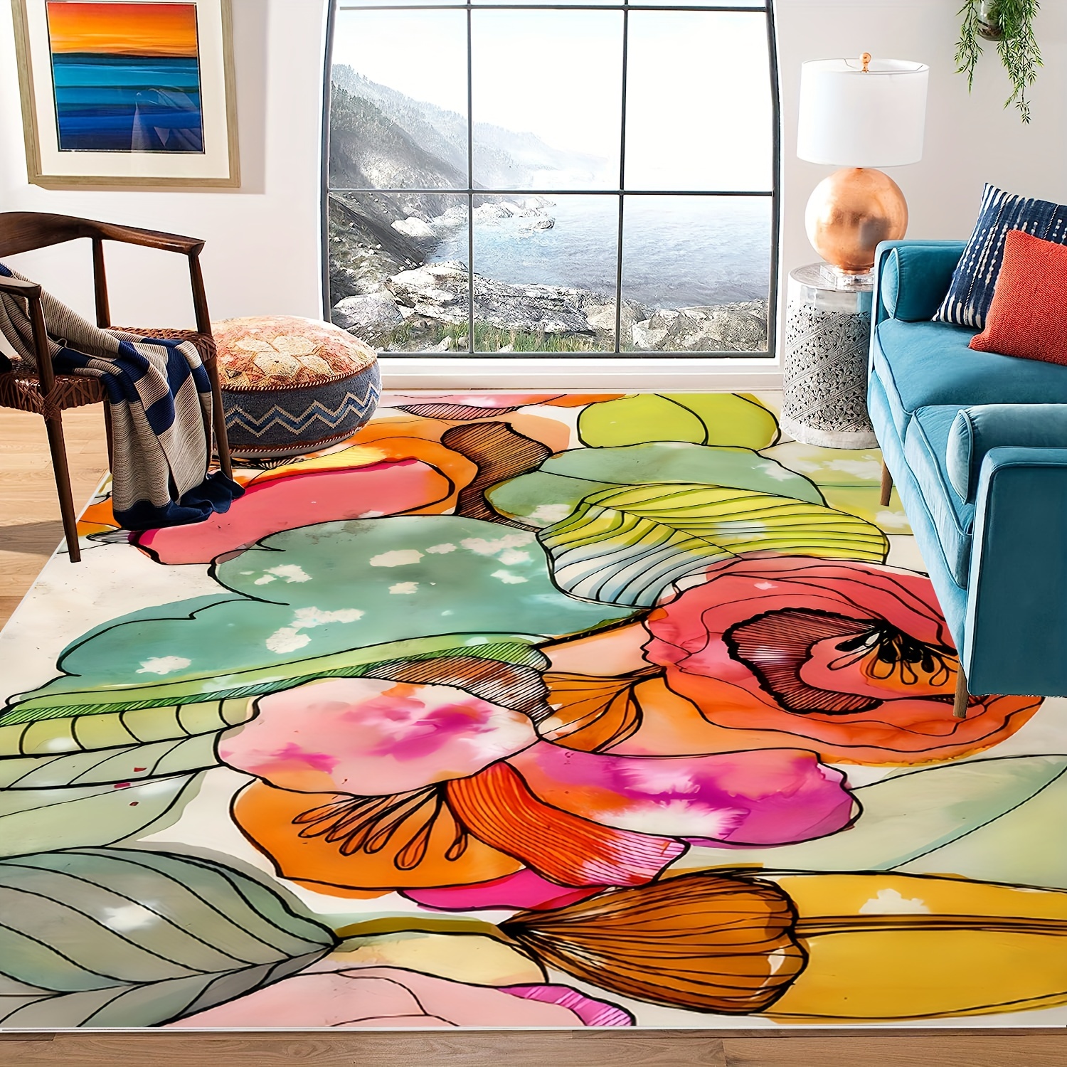 Colorful Floral Area Rugs Non slip Resistant Rug Machine - Temu