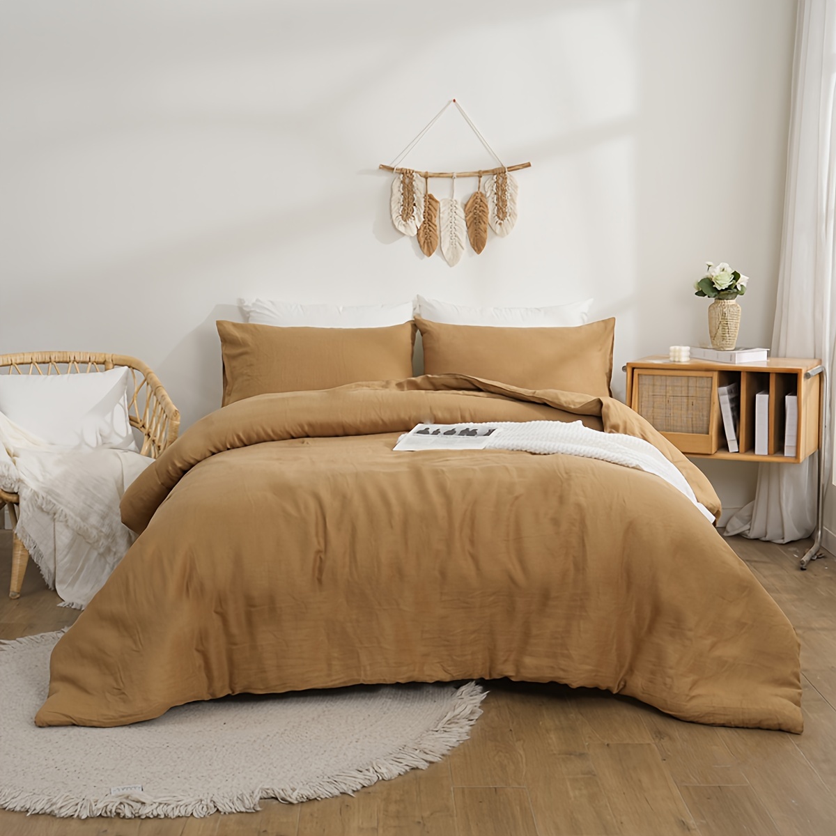TUMEI Parure De Lit 4 Pièces 100 % Lin Pour Très Grand Lit