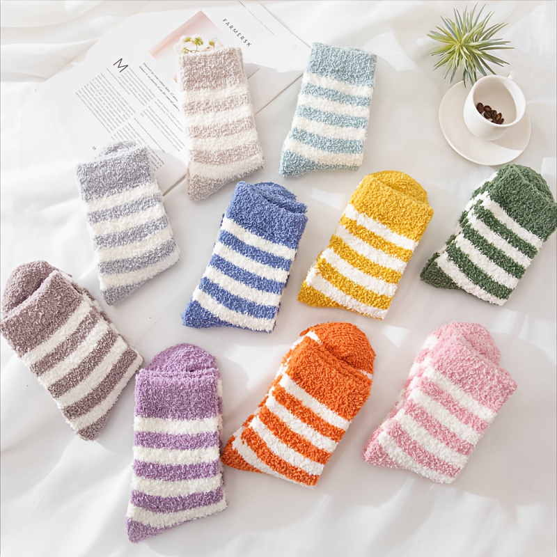 Striped Fuzzy Socks Comfy Warm Tube Socks Women's - Temu