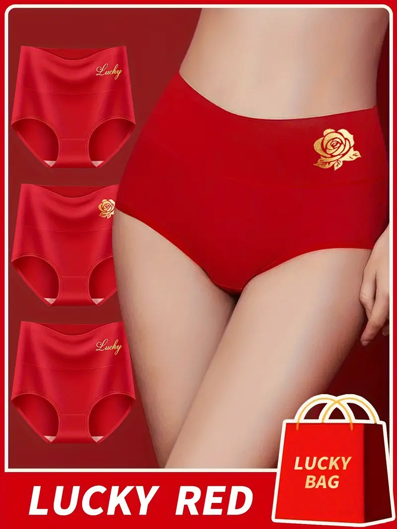 3 Pcs Valentine's Day Luck Color Women's High Waist Briefs, Soft &  Comfortable Cotton Panties, Women's Underwear & Lingerie